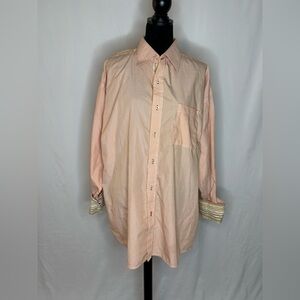 Koman Sport Men's XL Striped Button Down Shirt Peach & Blue Contrast Cuffs